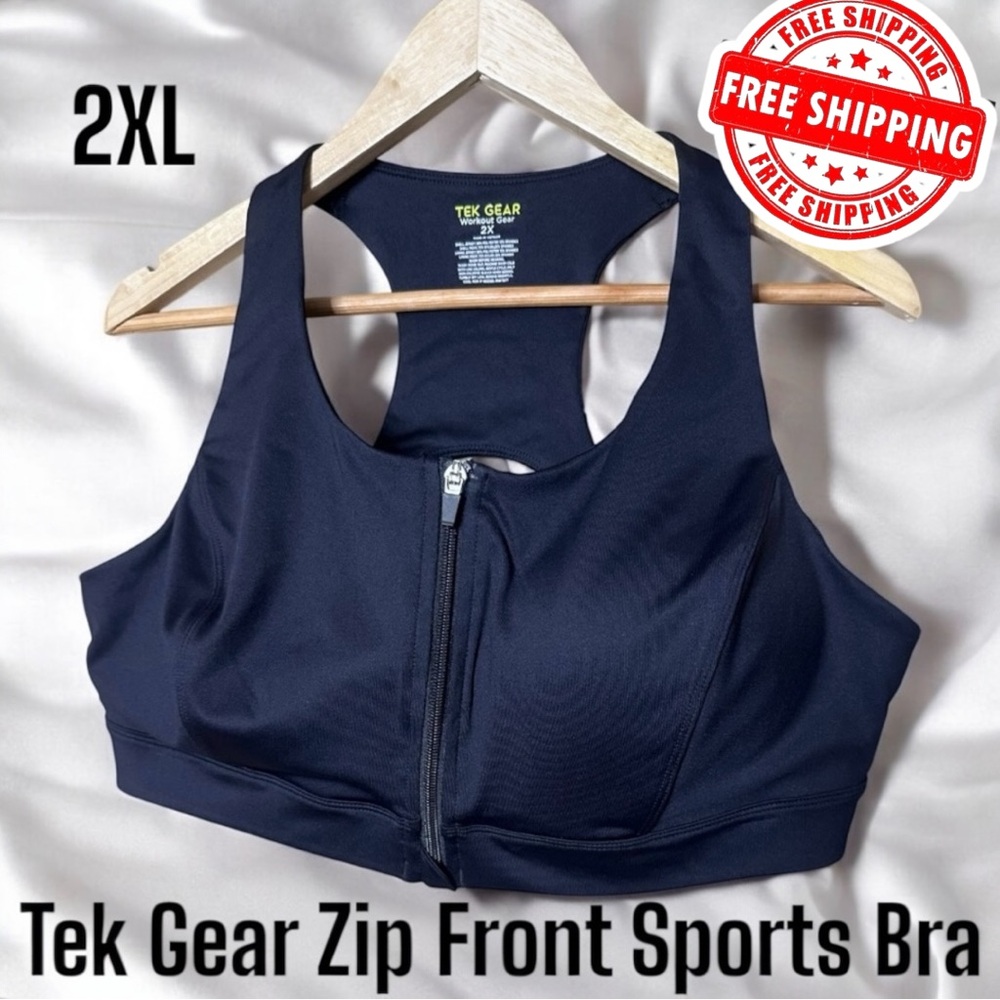 Tek Gear Women's Sports Bra Workout Front Zip Racerback Padded Size 2X FREE SHIP